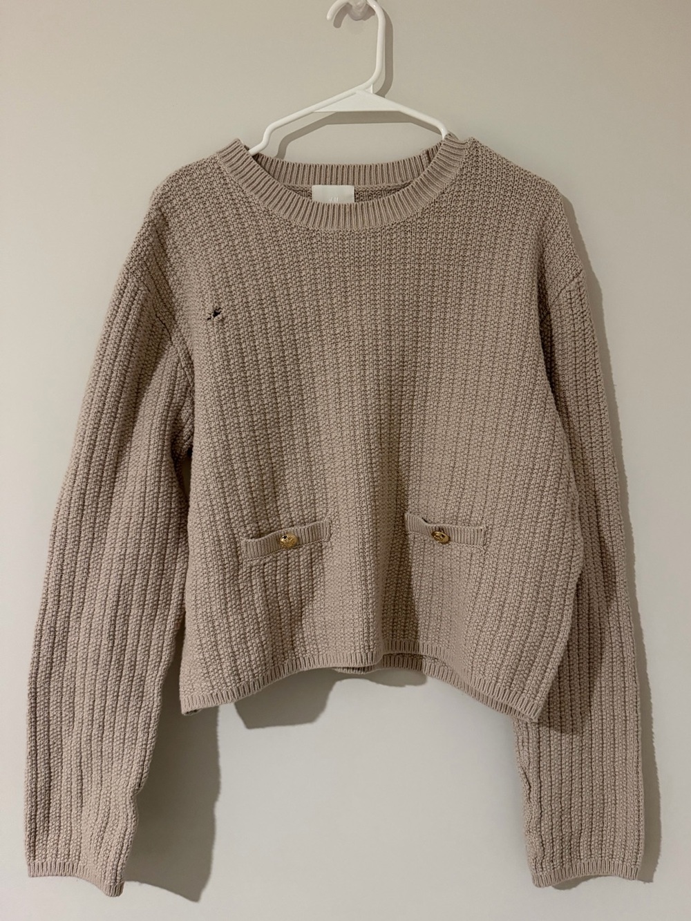 H&M Light Beige Ribbed Knit Crewneck Sweater Women’s Large